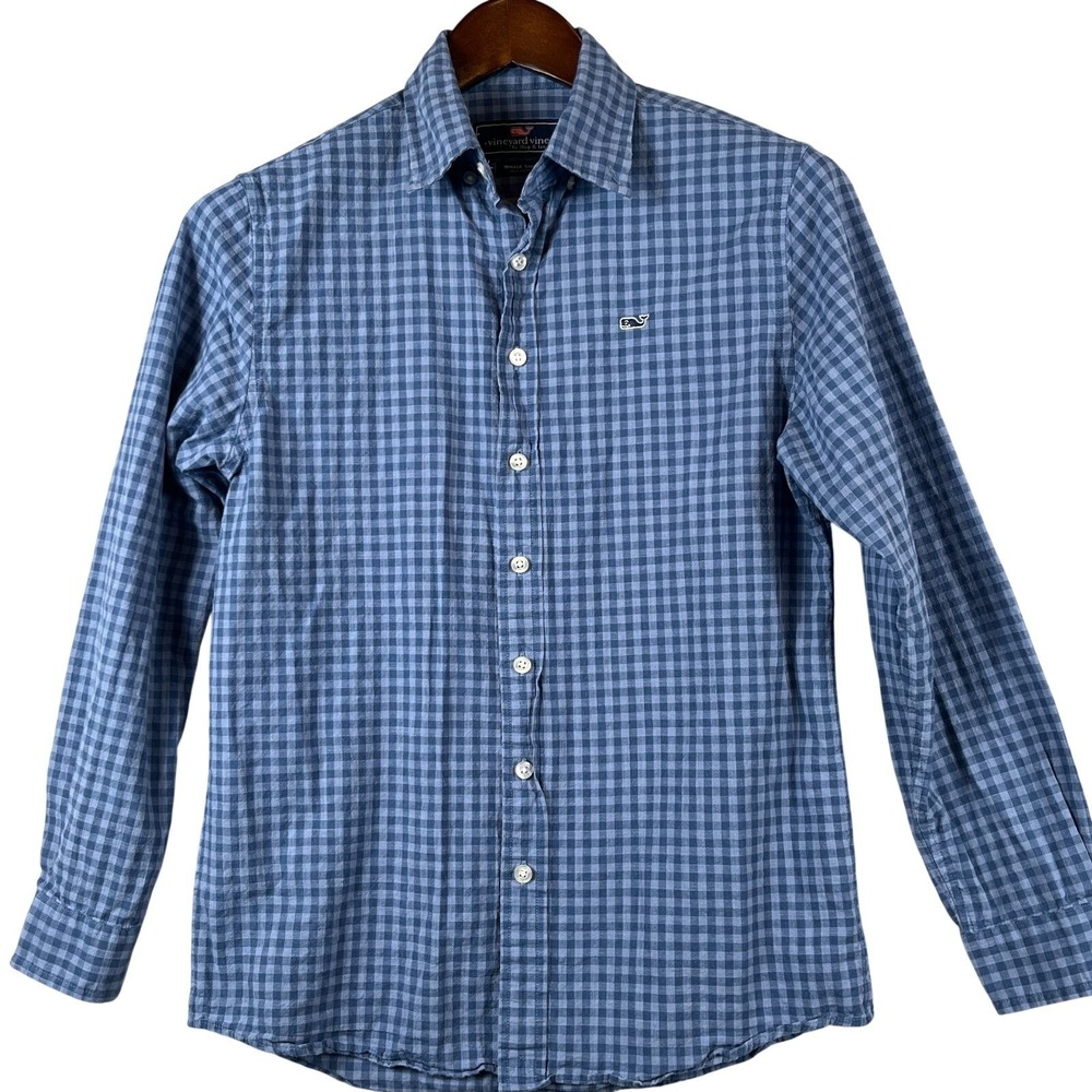Vineyard Vines Mens L Whale Shirt Blue Gingham Button Down Cotton Preppy